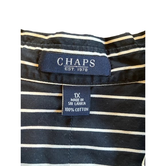 Chaps Button Up Shirt 1X Blue White Stripe 100% Cotton Embroidered Logo - Picture 6 of 8